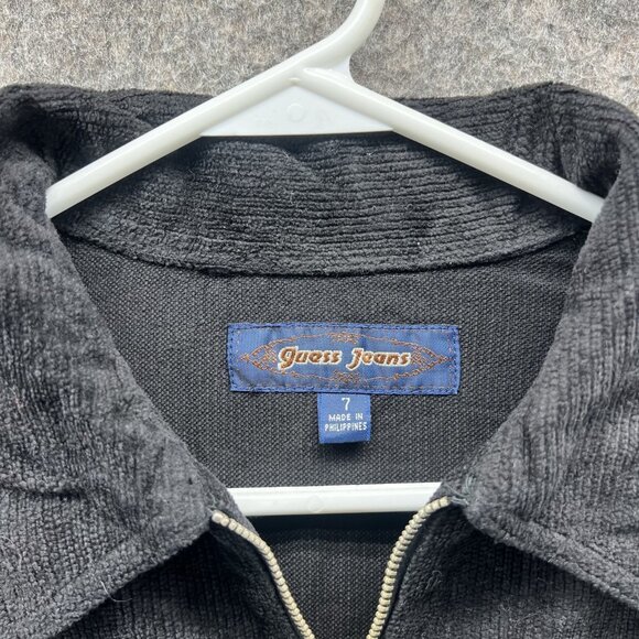 Vintage Guess Jeans Dress Womens 7 Black Corduroy Zip Front Mini Shirt 90s Y2k - Picture 9 of 12